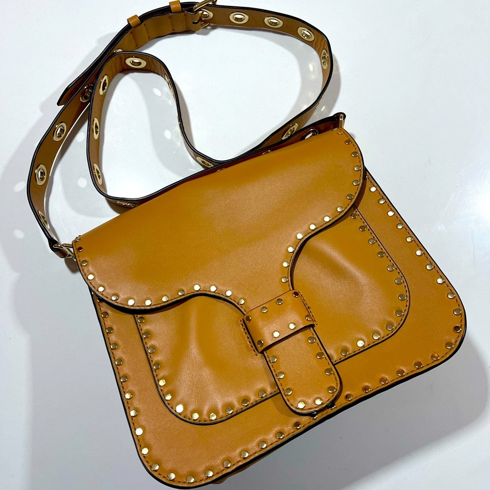 Rebecca Minkoff Smooth Studded Camel Leather Crossbody